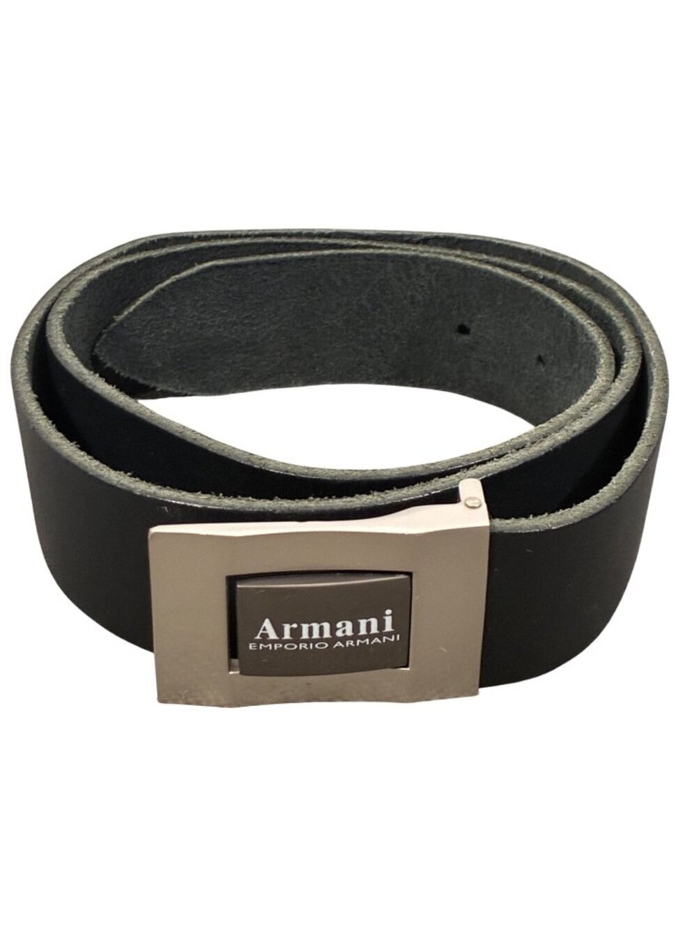 Emporio Armani Black cow split Leather Belt With Polished Buckle 1.5 Inches Wide